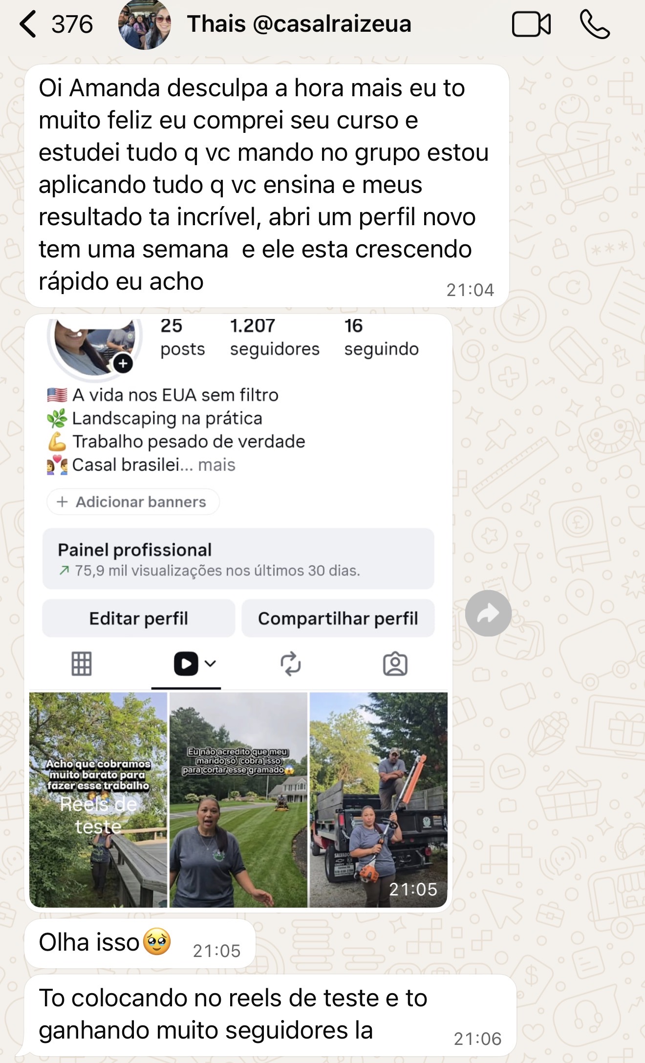 Feedback: Thais, resultado com Reels de teste
