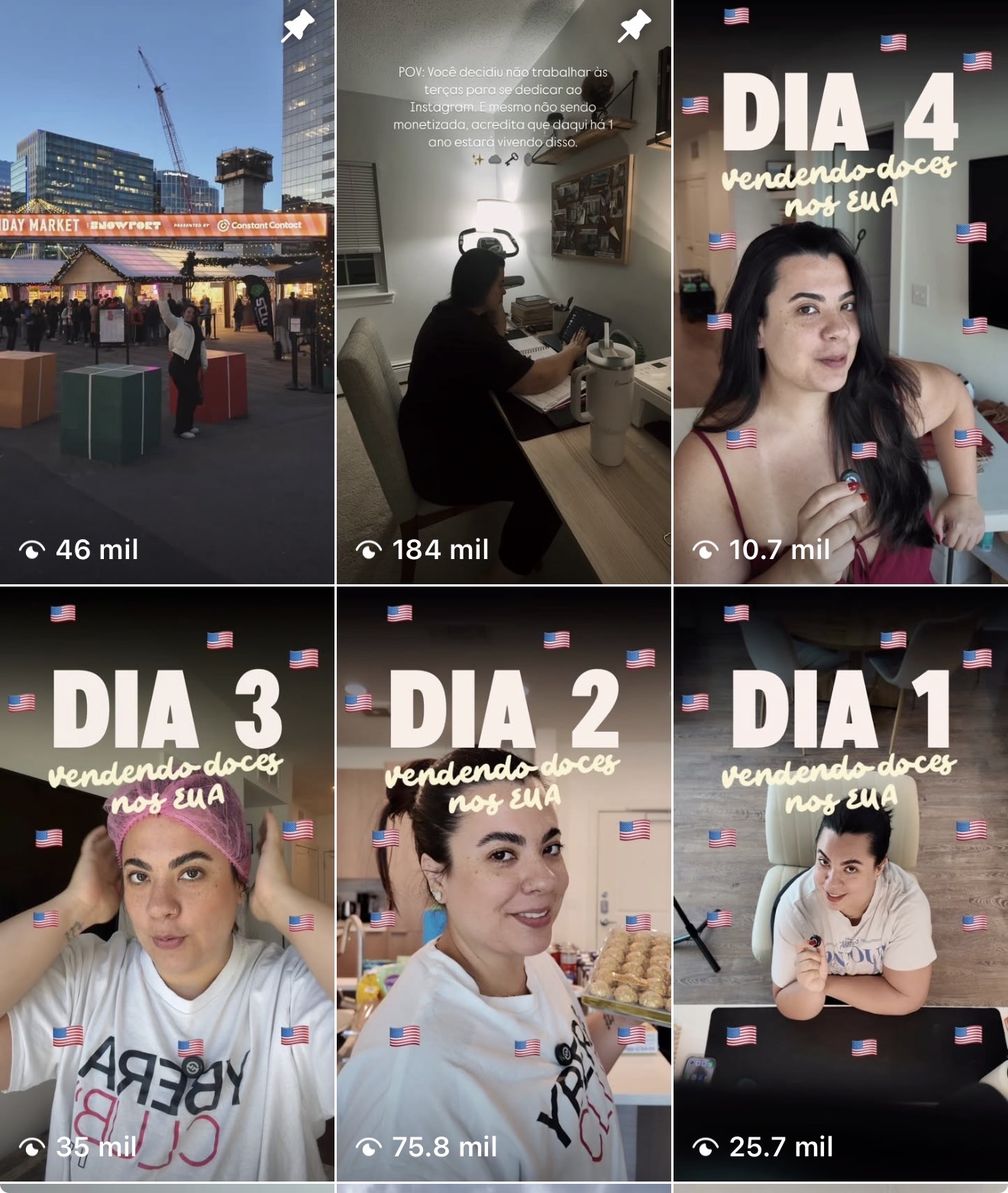 Stories DIA 1 a DIA 4 vendendo doces nos EUA