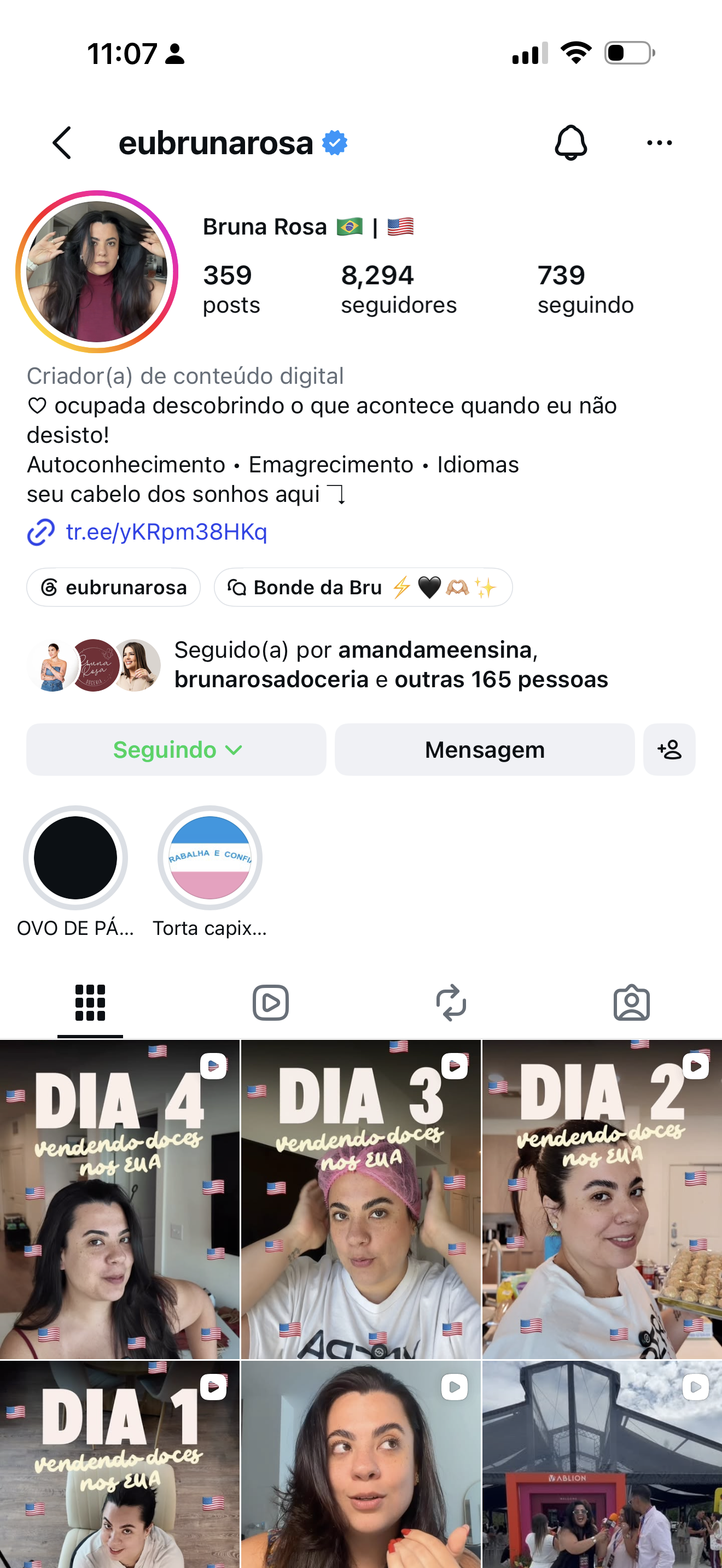 Perfil eubrunarosa com 12 mil seguidores